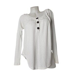 WE THE FREE Henley Waffle Long Sleeve Shirt White Womens Size XS